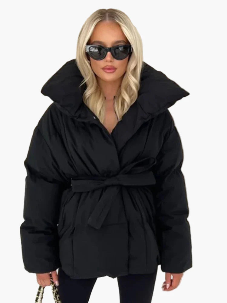 Women's winter quilted jacket with belt – fashionable, warm jacket for everyday & city use