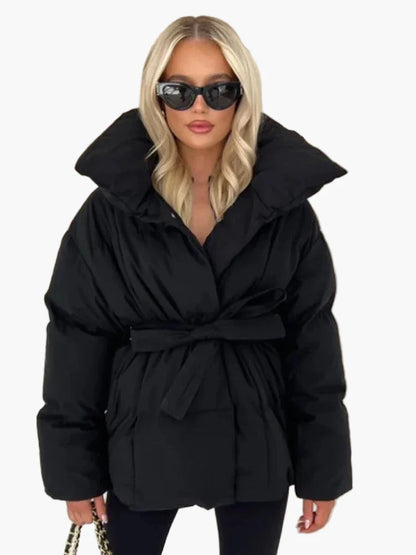 Women's winter quilted jacket with belt – fashionable, warm jacket for everyday & city use
