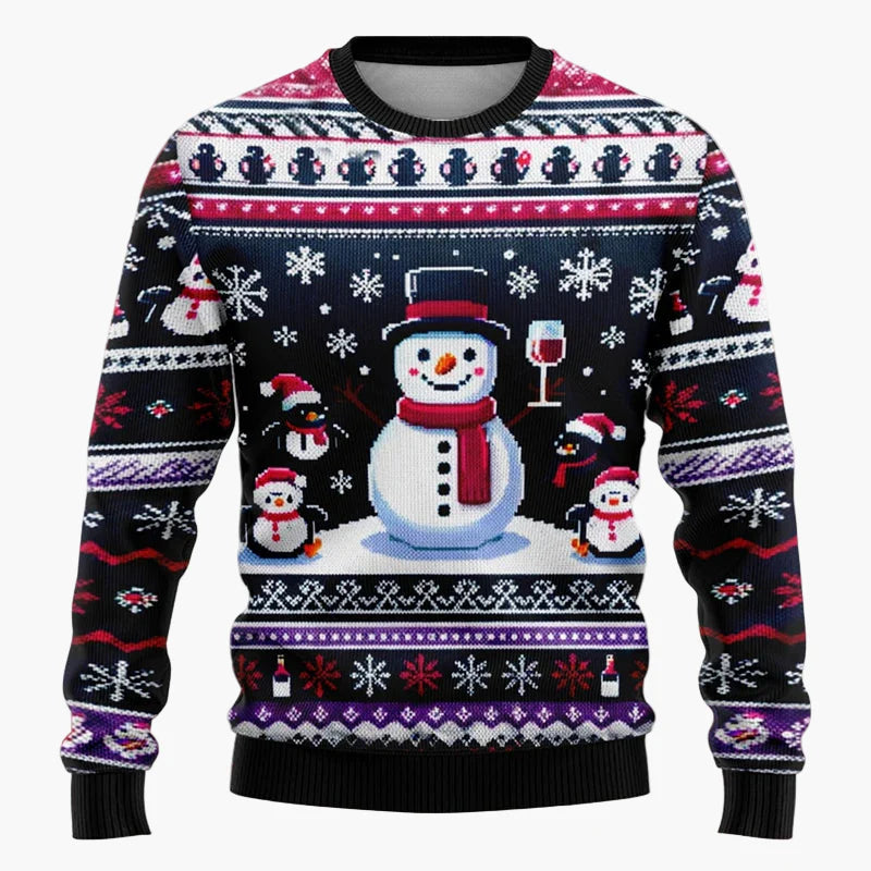 Unisex Weihnachts-Pullover mit Santa & Schneemann – Lustiger Winter Sweatshirt für Damen und Herren