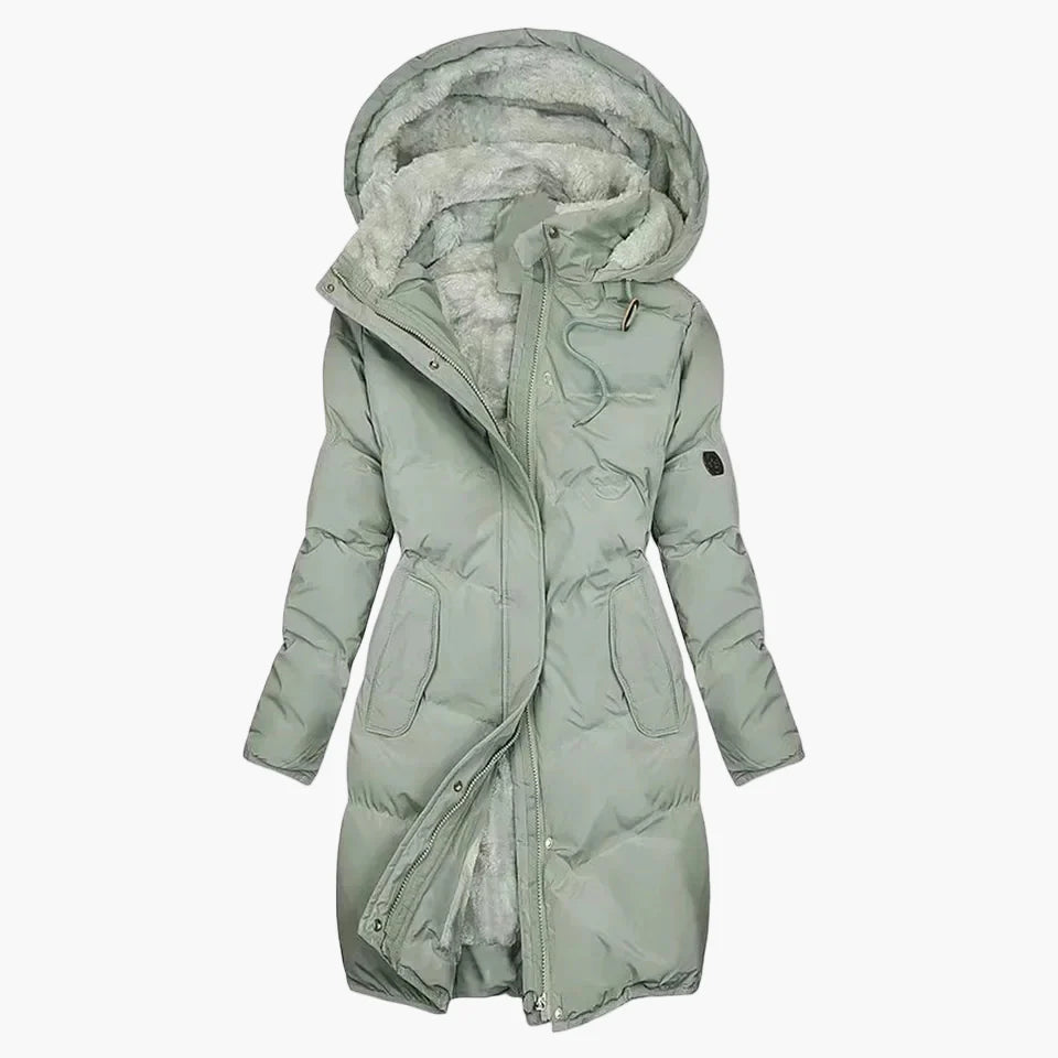 Women's winter coat with hood – Elegant long quilted coat for cold days