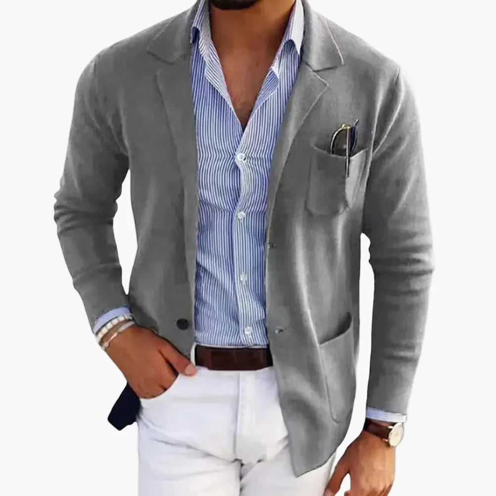 Herren Blazer Modern Einreiher Business Freizeitjacke mit Revers und Taschen