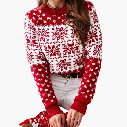 Women's Christmas Sweater with Scandinavian Pattern, Winter Casual Knit Sweater, Festive Fashion