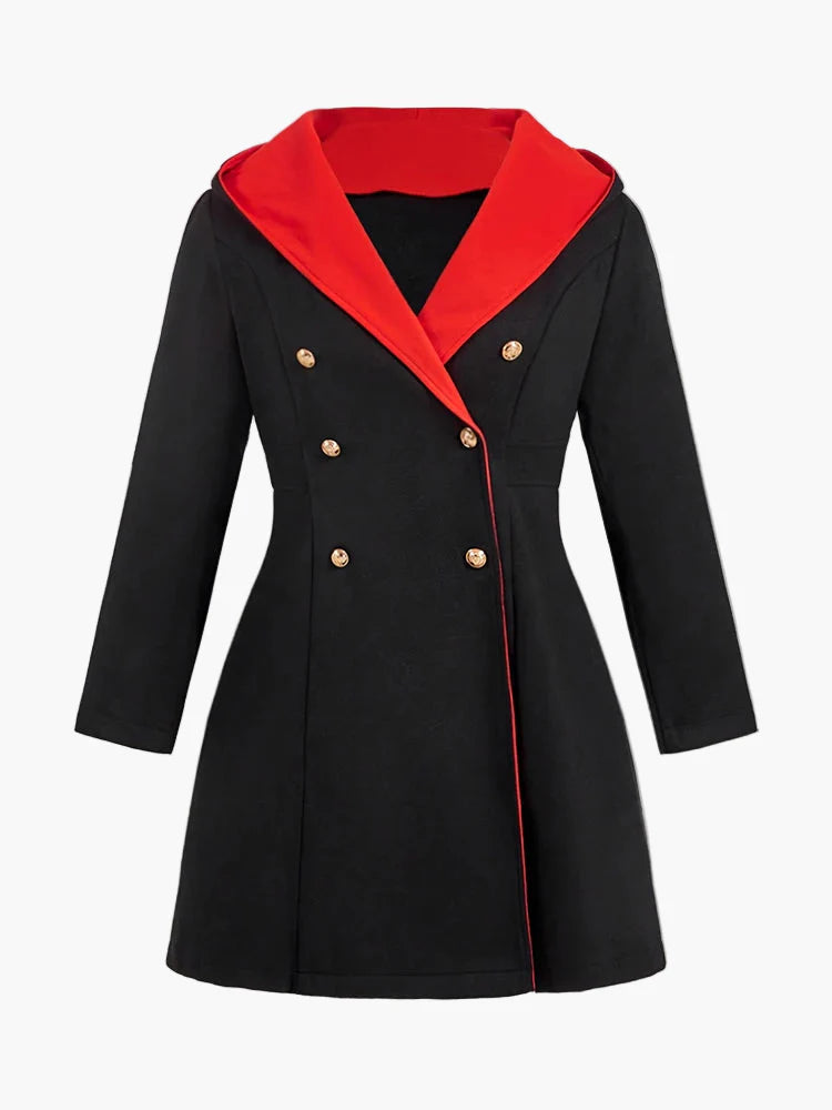 Damen Gothic Mantel mit Kapuze und Knopfdetails – Eleganter Wintermantel für Alltag und Cosplay