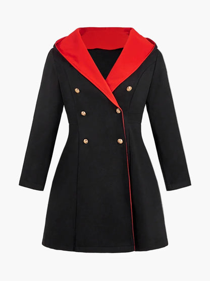 Damen Gothic Mantel mit Kapuze und Knopfdetails – Eleganter Wintermantel für Alltag und Cosplay