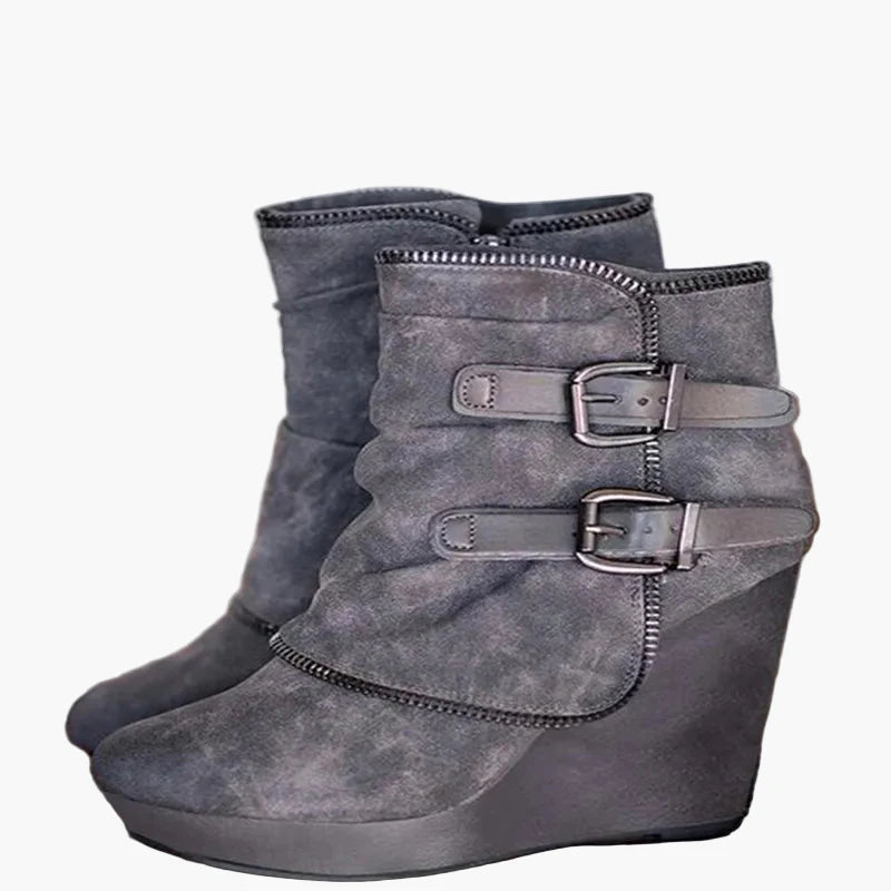 Damen Keilabsatz Stiefeletten mit Schnallen – Modische Freizeit Boots