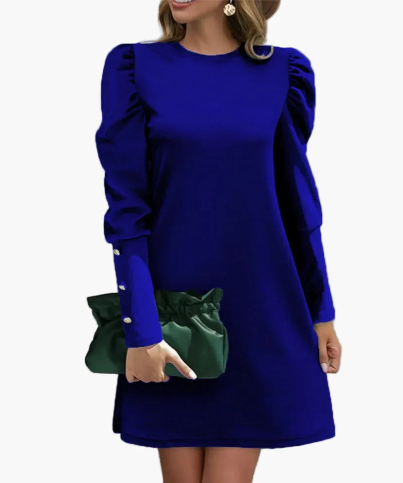 Women's elegant mini dress with puff sleeves and button details – perfect for everyday & special occasions