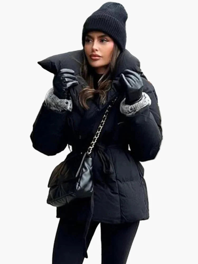 Women's winter quilted jacket with belt – fashionable, warm jacket for everyday & city use