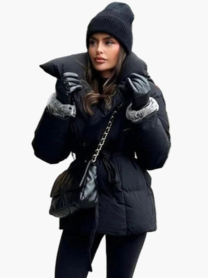 Women's winter quilted jacket with belt – fashionable, warm jacket for everyday & city use