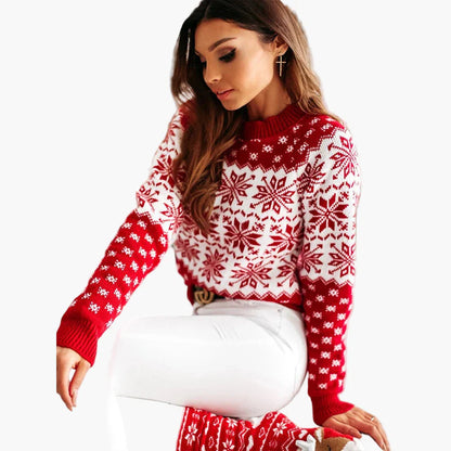 Women's Christmas Sweater with Scandinavian Pattern, Winter Casual Knit Sweater, Festive Fashion