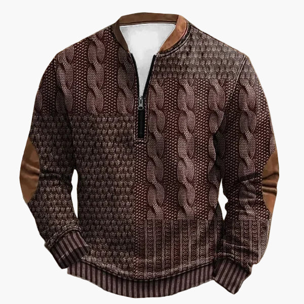 Herren Stricklook Sweatshirt mit Stehkragen und Reißverschluss – Stilvoller Freizeitpullover für Alltag und Outdoor