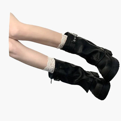 Women's platform boots with zipper and buckles trendy autumn winter look