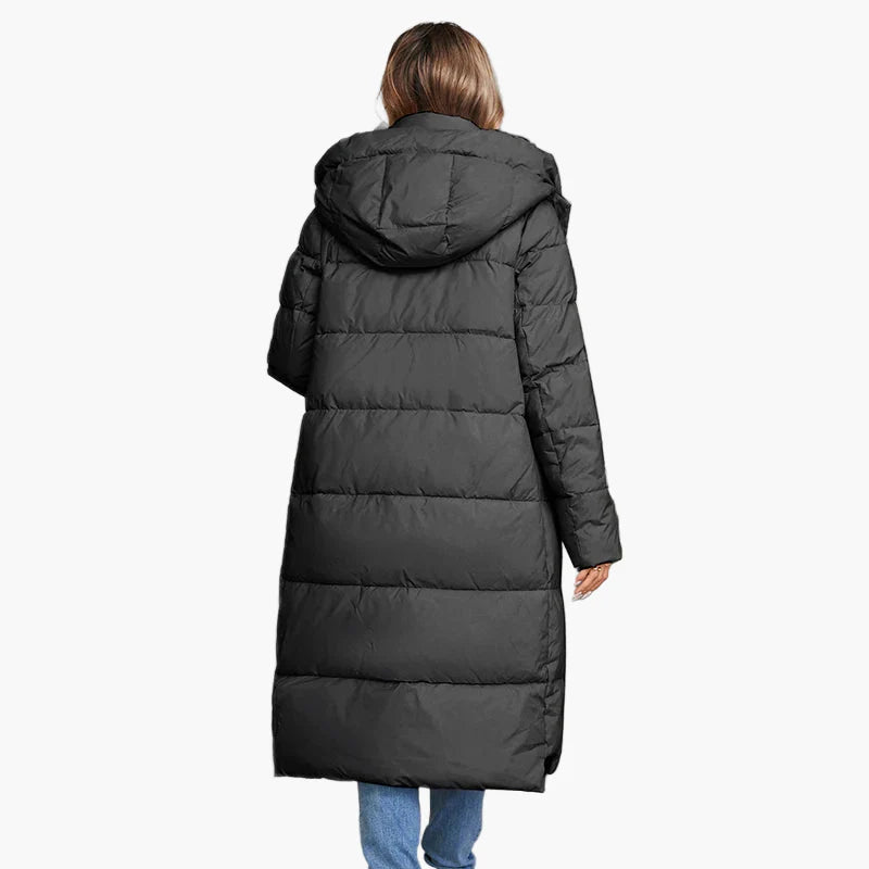 Women's winter quilted coat with hood – Long, warm outdoor coat for everyday and leisure