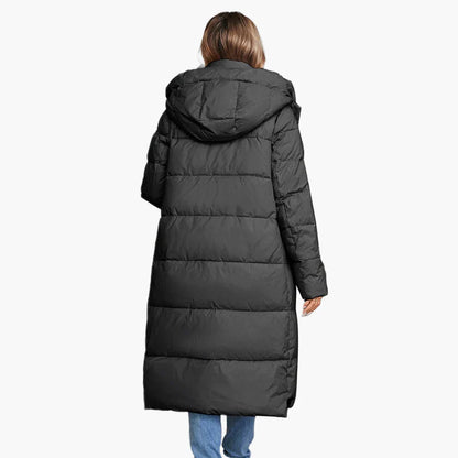 Women's winter quilted coat with hood – Long, warm outdoor coat for everyday and leisure