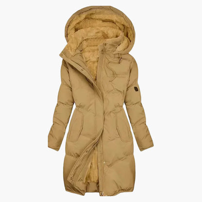 Women's winter coat with hood – Elegant long quilted coat for cold days