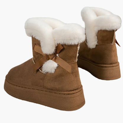 Damen Winter Stiefeletten mit Schleife, Warm Gefüttert, Modische Freizeit Boots