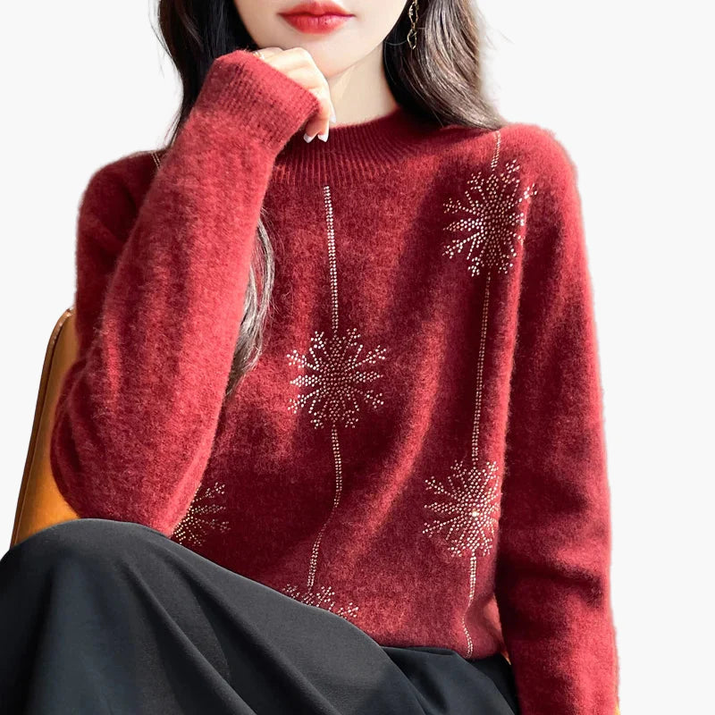 Women's sweater with rhinestone design, elegant winter sweater for leisure and office