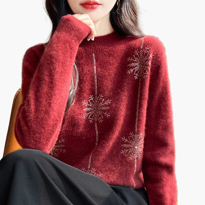 Women's sweater with rhinestone design, elegant winter sweater for leisure and office