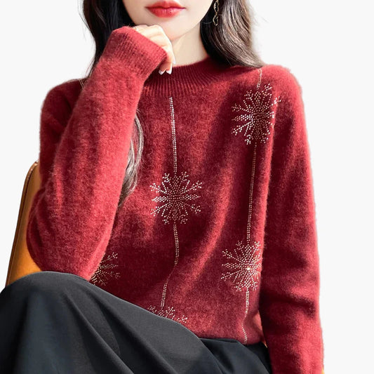 Women's sweater with rhinestone design, elegant winter sweater for leisure and office