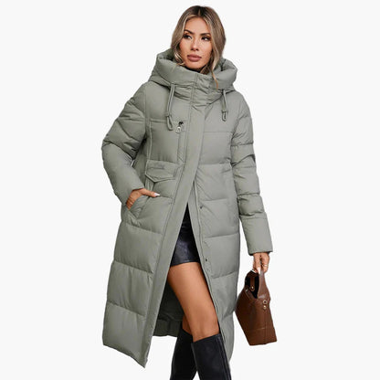 Women's winter quilted coat with hood – Long, warm outdoor coat for everyday and leisure