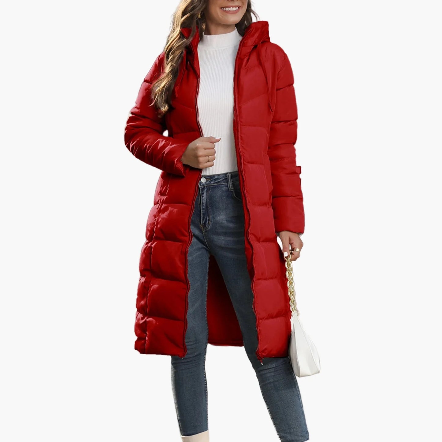 Women's quilted coat winter jacket hood long sleeve casual streetwear