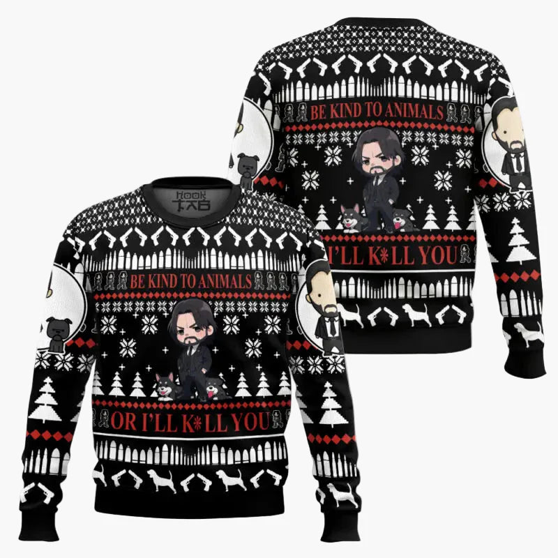 Herren Weihnachtspullover Lustig John Wick Ugly Christmas Sweater – It's Beginning to Look a Lot Like Wick-Mas