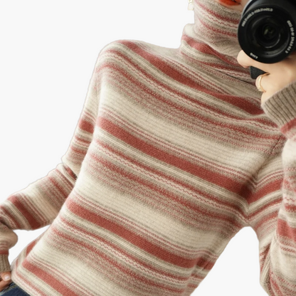 Women's turtleneck sweater with stripes – fashionable casual sweater for autumn and winter