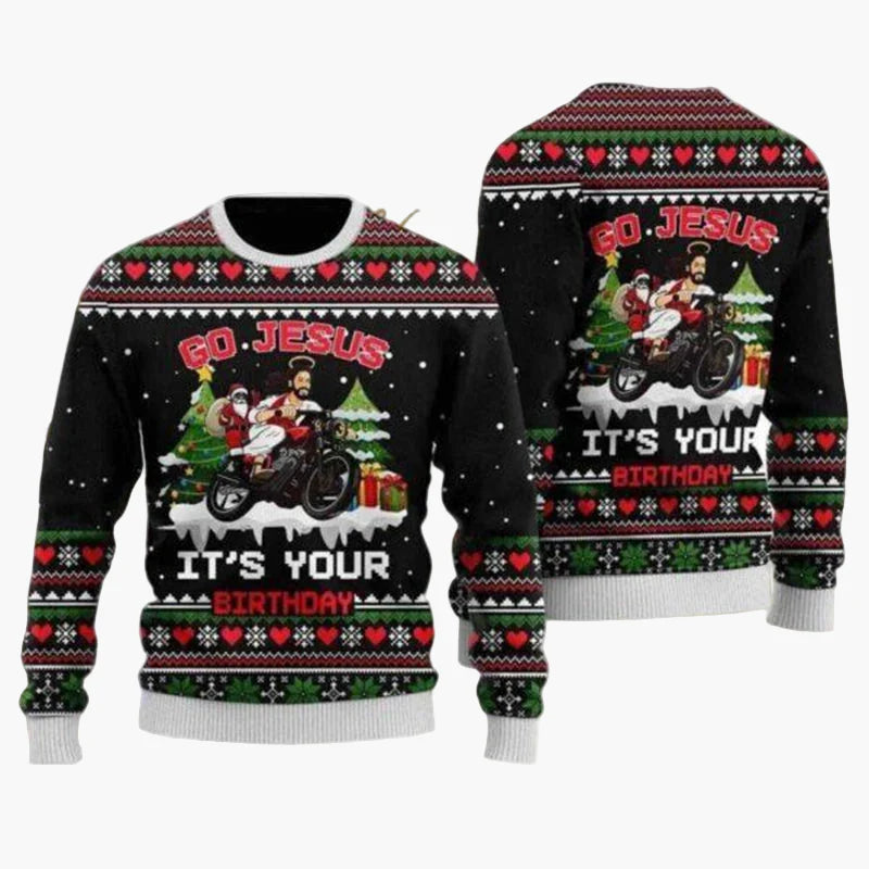 Herren Ugly Christmas Sweater Biker Style – Lustiger Weihnachts-Pullover mit Santa auf Motorrad