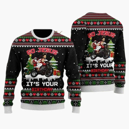 Herren Ugly Christmas Sweater Biker Style – Lustiger Weihnachts-Pullover mit Santa auf Motorrad