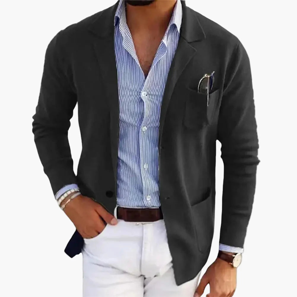Herren Blazer Modern Einreiher Business Freizeitjacke mit Revers und Taschen