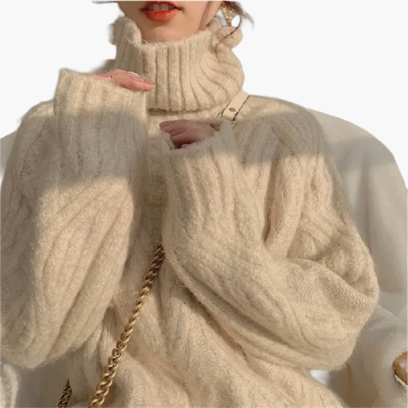 Women's Sweater in Korean Style with Stand-up Collar – Loose, Elegant Autumn and Winter Sweater