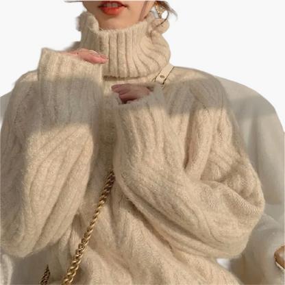 Women's Sweater in Korean Style with Stand-up Collar – Loose, Elegant Autumn and Winter Sweater