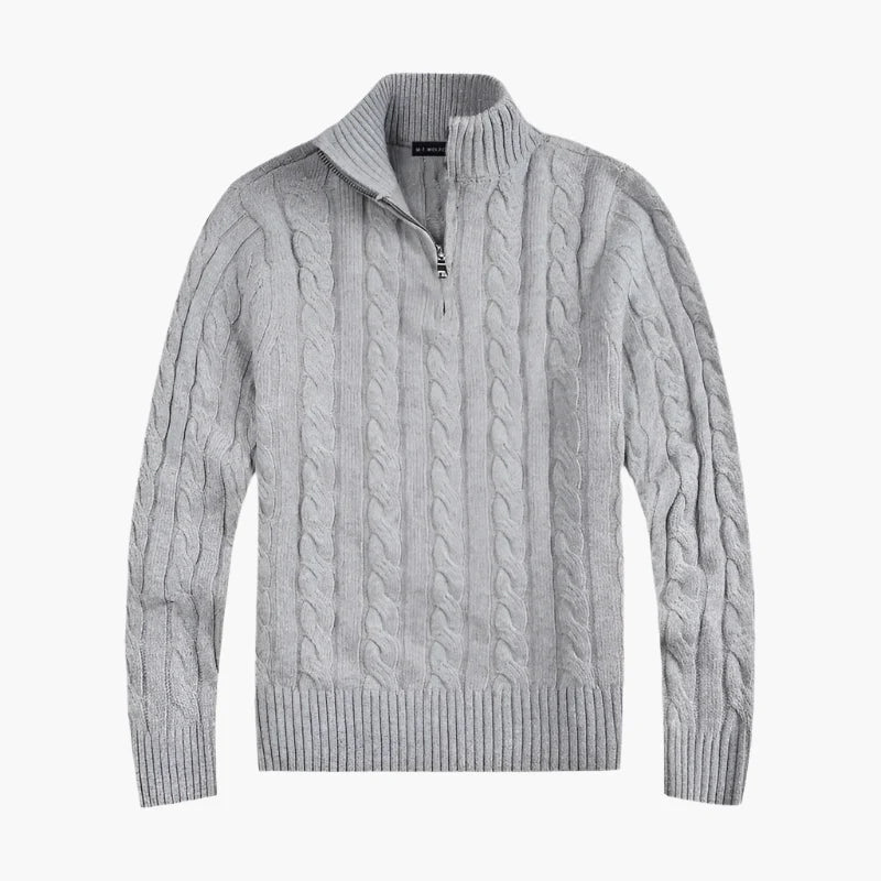 Herren Strickpullover mit Zopfmuster und Reißverschluss – Eleganter Freizeit- und Business-Look