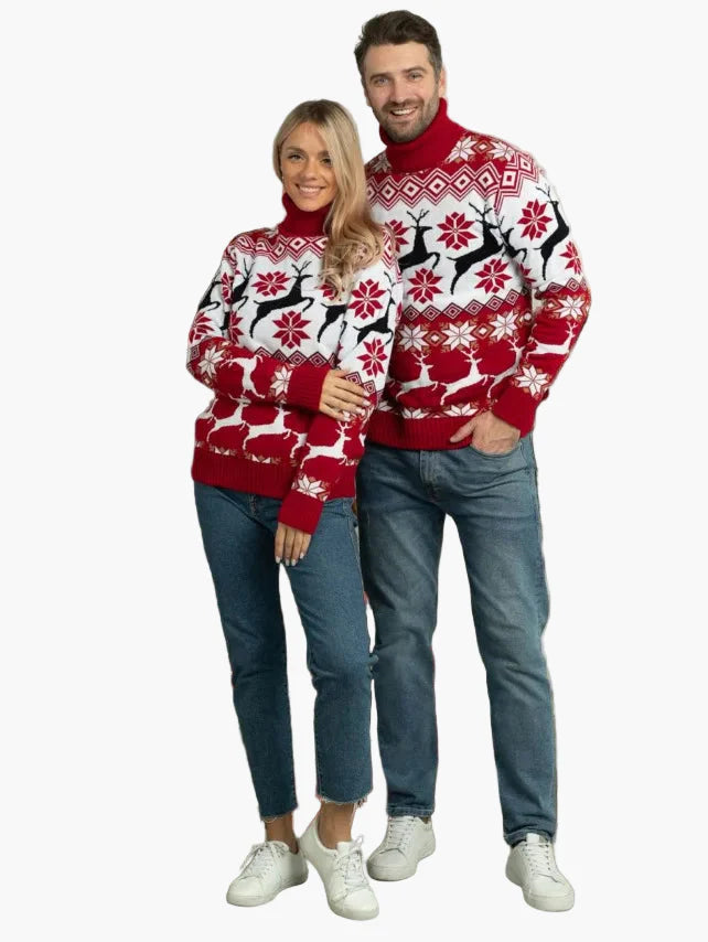 Women's Christmas Sweater with Reindeer and Snowflake Pattern – Fashionable Winter Sweater for Festive Occasions