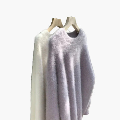Women's Oversize Sweater with Crew Neck – Casual, Fluffy Knit Sweater for Autumn and Winter