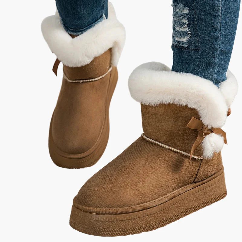 Damen Winter Stiefeletten mit Schleife, Warm Gefüttert, Modische Freizeit Boots
