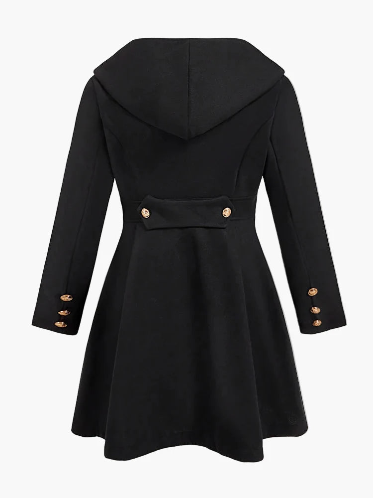Damen Gothic Mantel mit Kapuze und Knopfdetails – Eleganter Wintermantel für Alltag und Cosplay
