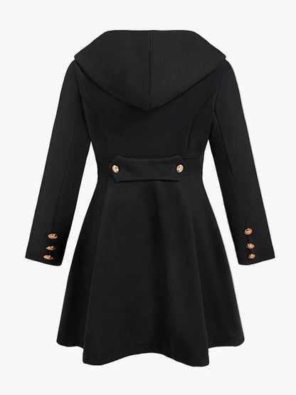 Damen Gothic Mantel mit Kapuze und Knopfdetails – Eleganter Wintermantel für Alltag und Cosplay