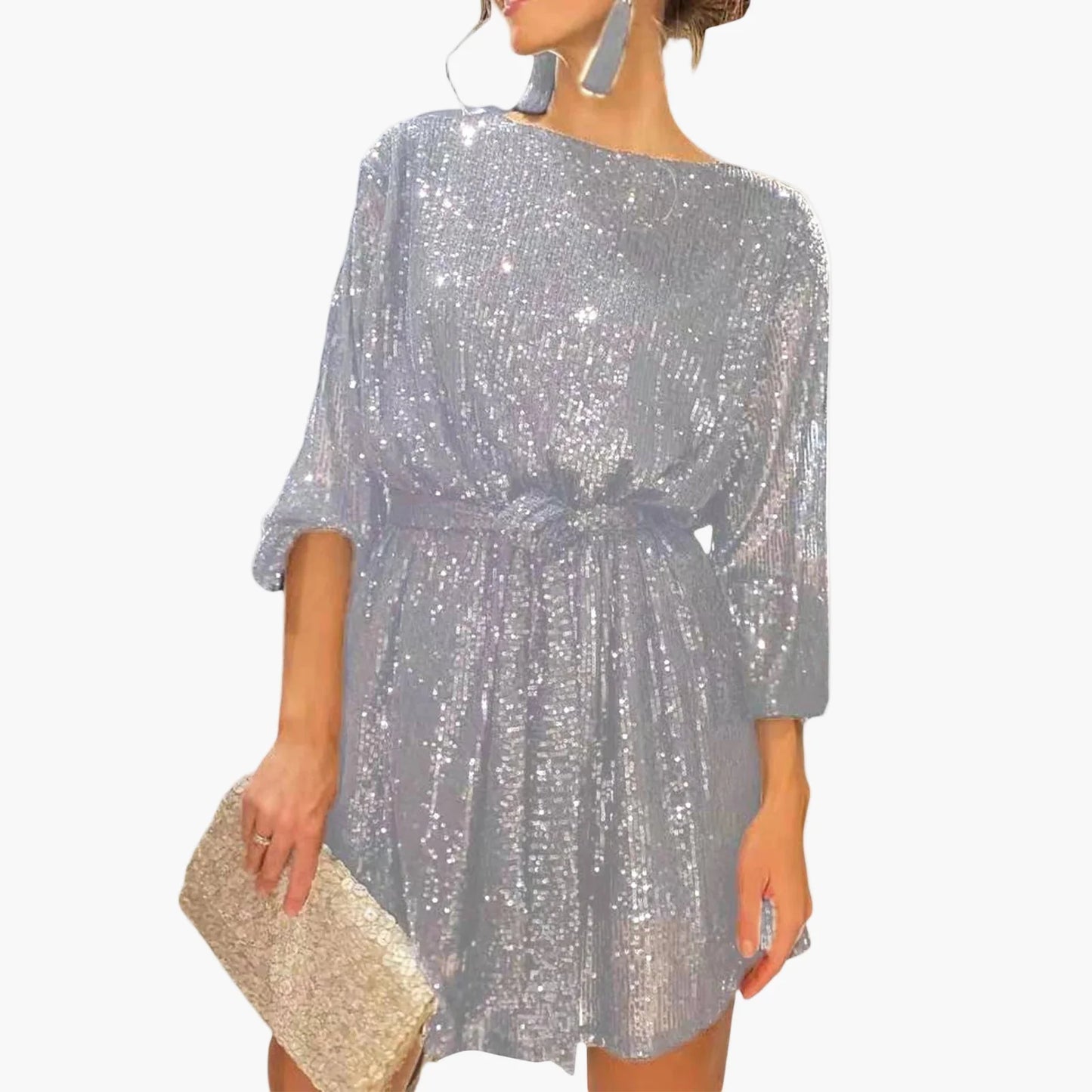 Ladies Elegant Sequin Mini Dress – Party, Evening, Festive, Glitter, Fashionable