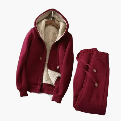 Damen Freizeit Trainingsanzug mit Kapuze – Fleecegefüttertes Set für Sport & Alltag