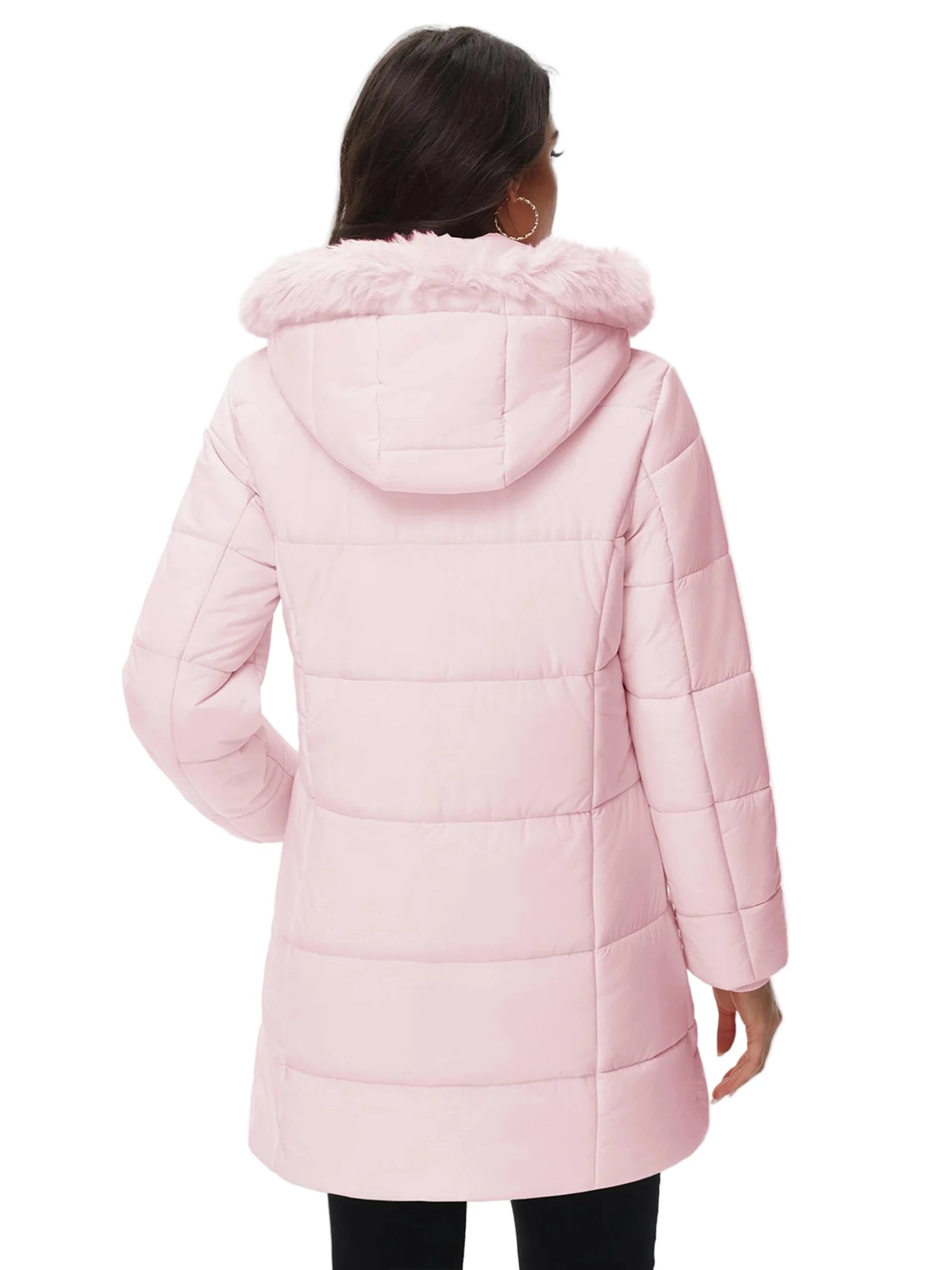 Women's winter quilted coat with hood – fashionable long puffer jacket for everyday & outdoor