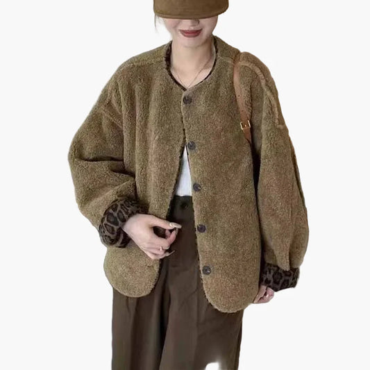 Women's Vintage Oversize Jacket with Button Placket – Fashionable Autumn Coat for Everyday & Leisure