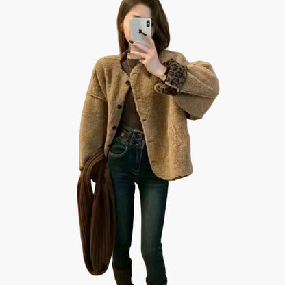 Damen Vintage Oversize Jacke mit Knopfleiste – Modischer Herbstmantel für Alltag & Freizeit