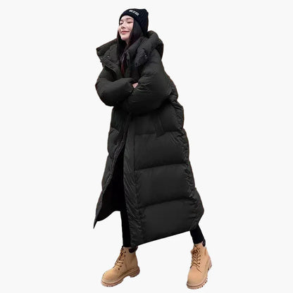 Damen Winter Steppmantel mit Kapuze – Langer Puffer, Relaxed Fit, Winddicht, Perfekt für kalte Tage