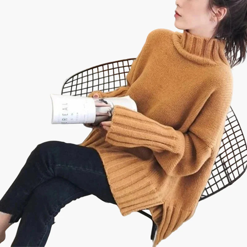 Women's Sweater in Korean Style with Stand-up Collar for Autumn and Winter – Casual Oversize Look