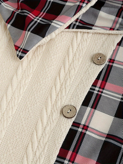 Women's hooded dress in vintage style with check pattern for autumn and winter