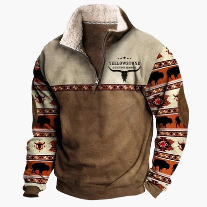 Herren Vintage Western Pullover mit Ethno-Muster – Outdoor & Freizeit