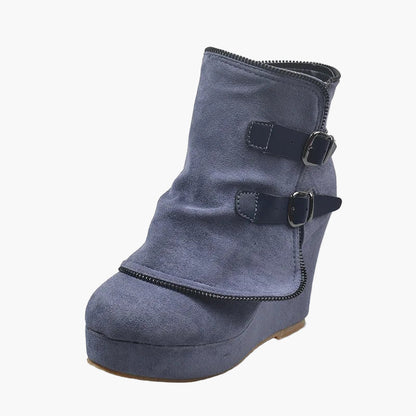 Damen Keilabsatz Stiefeletten mit Schnallen – Modische Freizeit Boots