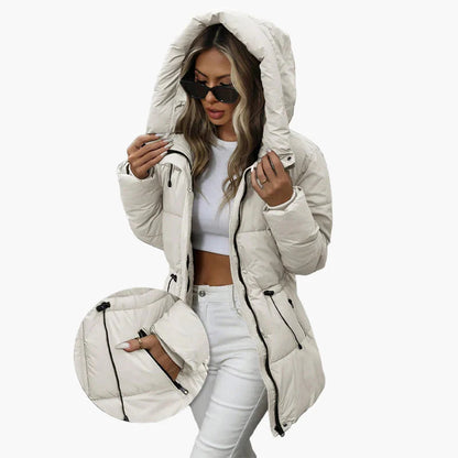 Women's winter quilted jacket with hood, fashionable, warm and versatile for leisure and everyday use