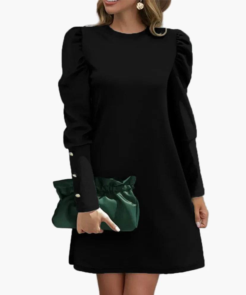 Women's elegant mini dress with puff sleeves and button details – perfect for everyday & special occasions