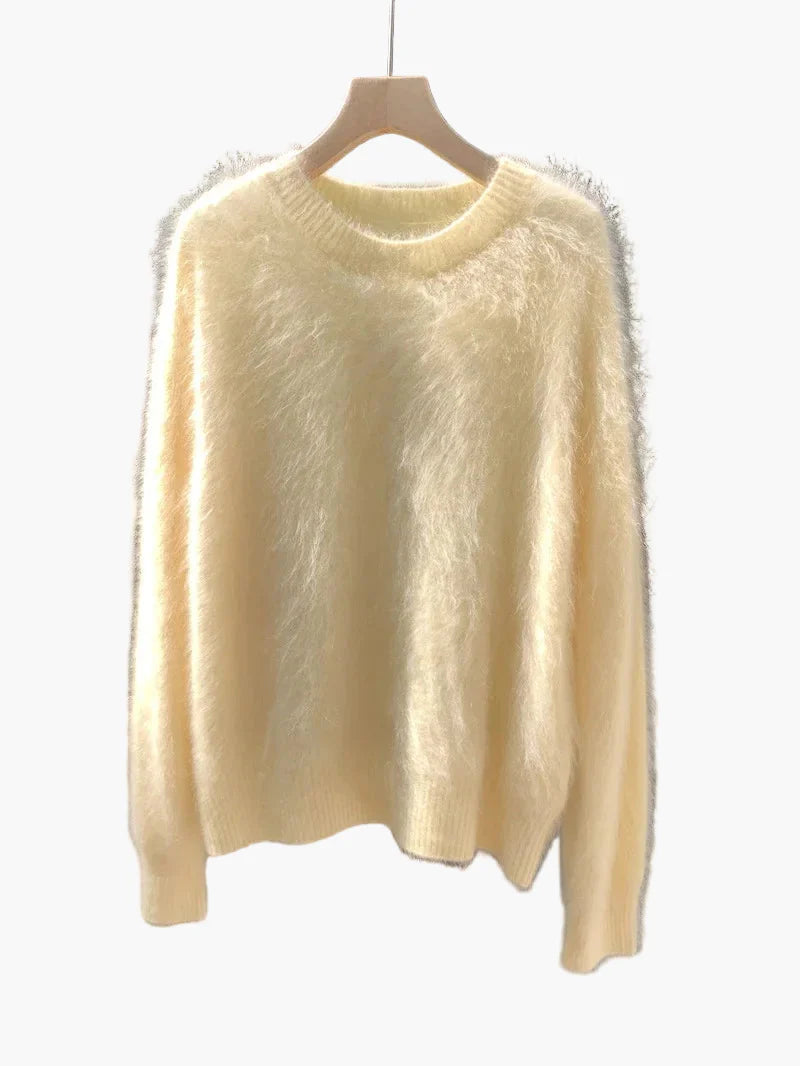 Women's Oversize Sweater with Crew Neck – Casual, Fluffy Knit Sweater for Autumn and Winter